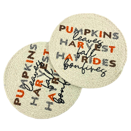 9" Pumpkins Harvest Hayrides Braided Round 2pc Trivet