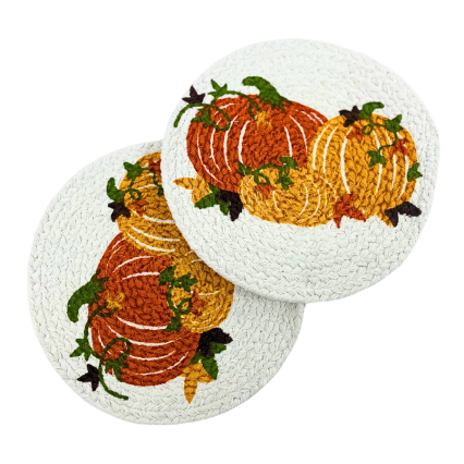 9" Pumpkins Braided Round 2pc Trivet