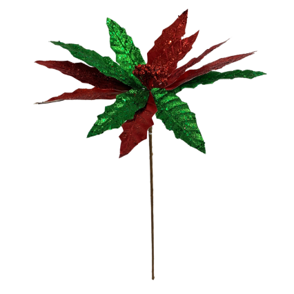 23" Green & Red Poinsettia Pick