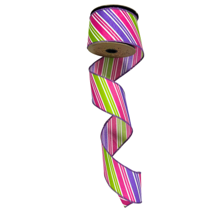 2.5" x10yd Pink, Purple and Green Stripe Ribbon