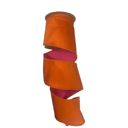 4" x 10yd Double Sided Dupioni Ribbon- Orange/Hot Pink