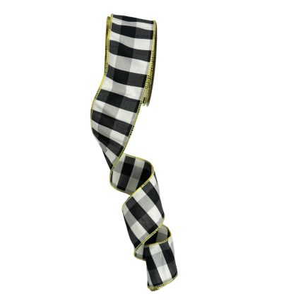2.5" x 10yd Black and White Checkered Ribbon with Yellow Border