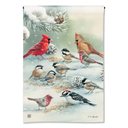 Winter Bird Feeding House Flag