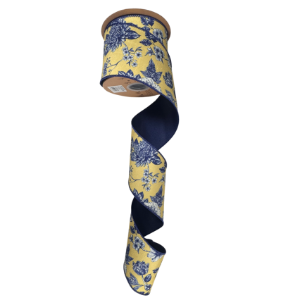 4" x 10yd Blue & Yellow Floral Tolie Ribbon
