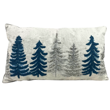 14" x 24" Blue & Silver Embordered Tree Pillow