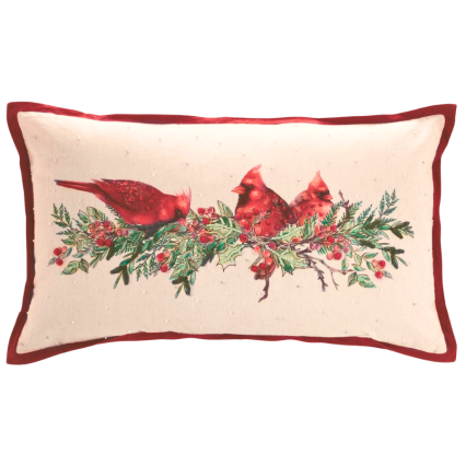 24" x 14" Cardinal Holly Berry Beaded Pillow