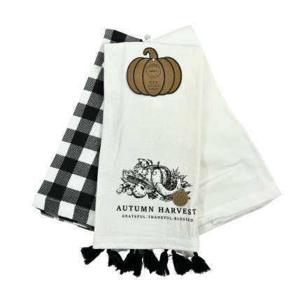 3 Pack Autumn Harvest Black and White Kitchen Towels