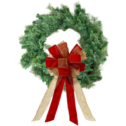 30" Pine Wreath w/ Red & Gold Velvet Bow