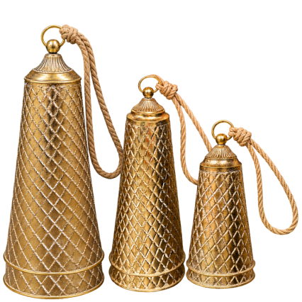 Long Metal Gold Hanging Bells - Set of 6