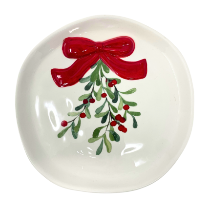 8.5" Ceramic Mistletoe Bow Plate