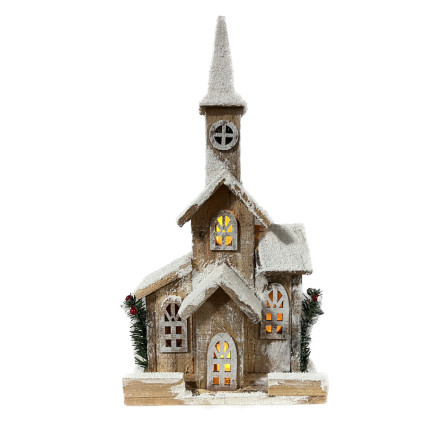 16" Brown Light-Up Church with Foliage