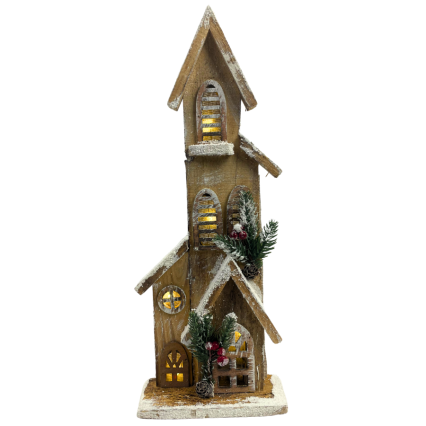 16" Brown Light-up House with Snow