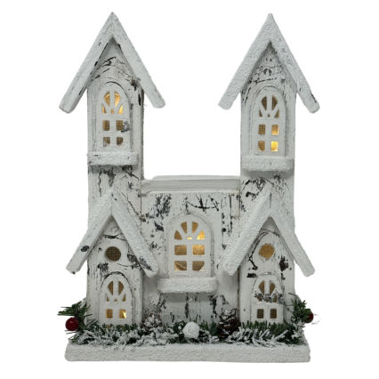 12" White Lighted Townhouse with Snow