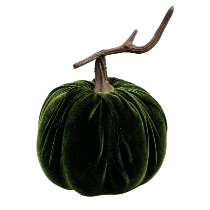 6.5" Velvet Pumpkin Decoration- Deep Green