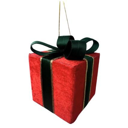 6" Red & Green Velvet Gift Box Ornament