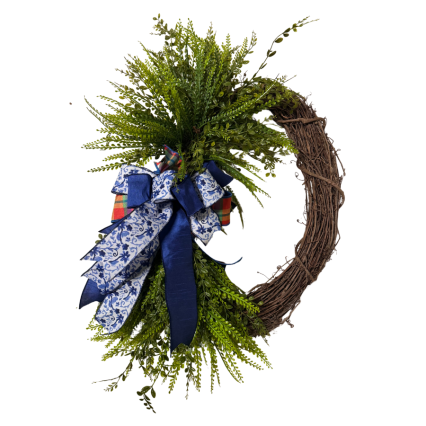 30" Blue Willow Bead Grass Wreath