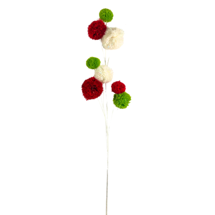 29" Red, Green, & White Pom Pom Ball Spray