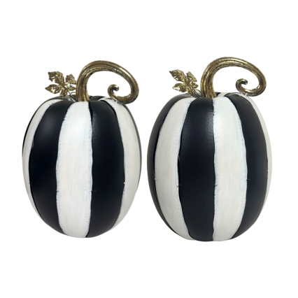 21" Metal Cut Out Pumpkin Lantern -Black & White - Set of 2