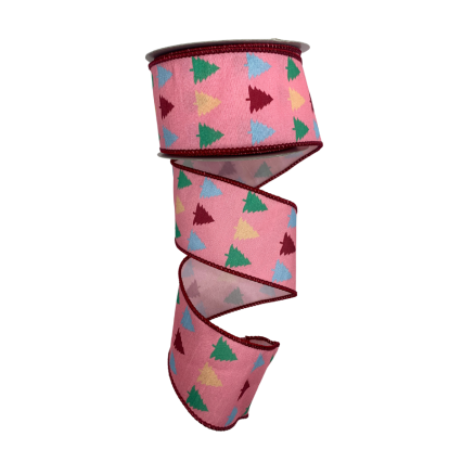 2.5" x 10yd Pink Faux Dupioni Multi Color Tree Ribbon