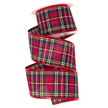 2.5" x 10yd Red, Blue & Gold Tartan Plaid Wired Ribbon