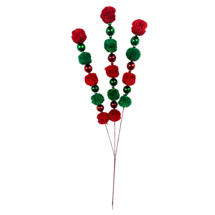 28" Pom-Pom Ornament Spray - Red & Green