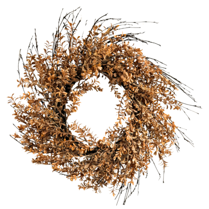 22" Burnt Orange Boxwood with Twigs Wreath