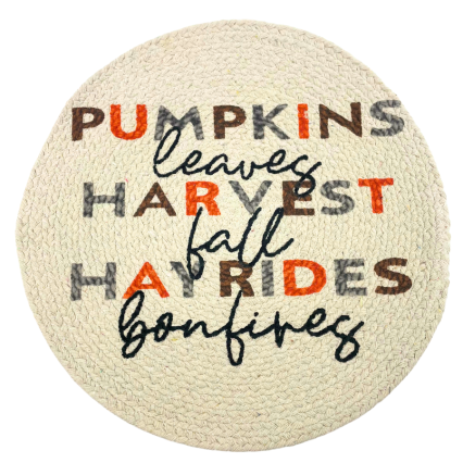 14" Pumpkin Harvest Hayrides Cotton Braided Placemat