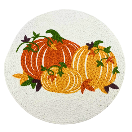 14" Pumpkins Cotton Braided Round Placemat