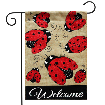 Ladybug Gathering Burlap Garden Flag