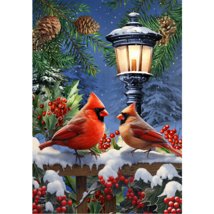 Winter Glow Cardinals Garden Flag