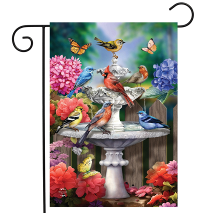 Spring Bath Birds Garden Flag