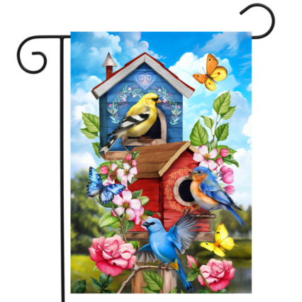 Floral Birdhouses Garden Flag