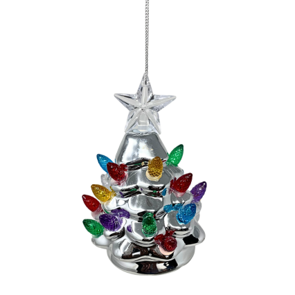 4" Light Up Tree Ornament - Silver