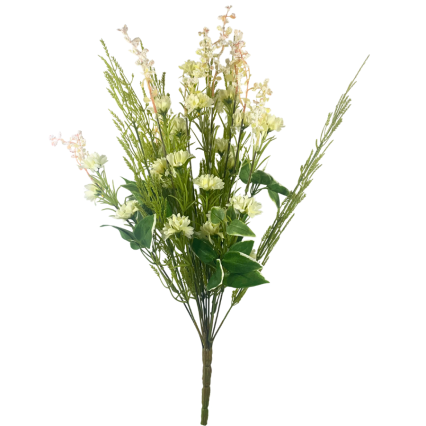24" Wild Flower & Baby's Breath Bush - White