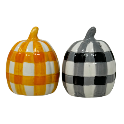 3" Checkered Pumpkin Salt & Pepper Shakers