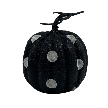 6" Black Glitter Pumpkin with White Polka Dots