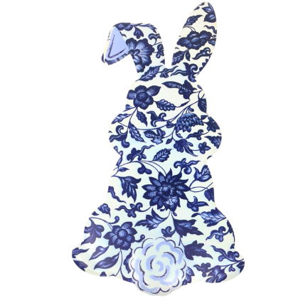 14" Blue Floral Rabbit Hanging Sign