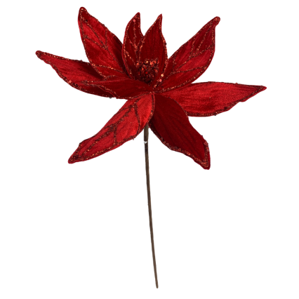 24" Glitter Veined Velvet Poinsettia Pick