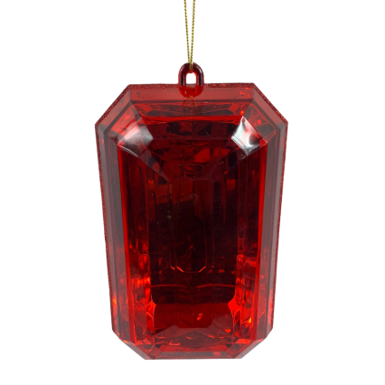 9" Red Acrylic Emerald Cut Precious Gem Ornament