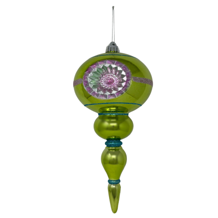 12" Shiny Retro Ornament- Lime Green & Pink