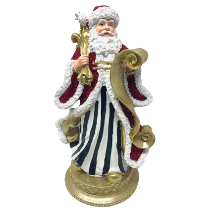 11" Resin Elegant Santa w/ Sack & Nice List