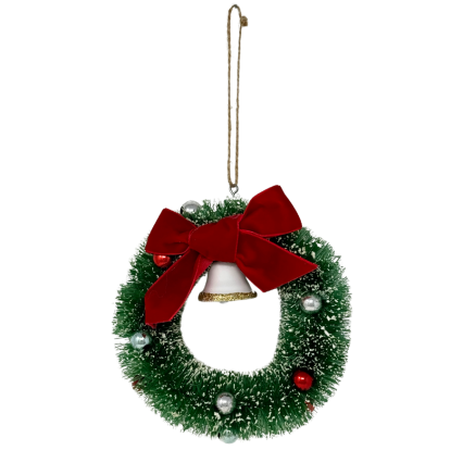 5.5" Sisal Wreath w/ Bell & Bow- Green