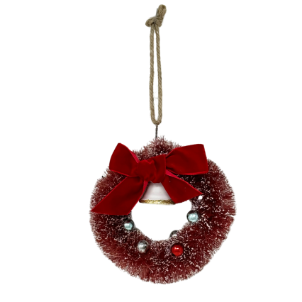 5.5" Sisal Wreath w/ Bell & Bow- Red