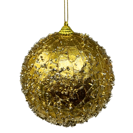 4" Gold Crackle Pearl Frosted Ornament