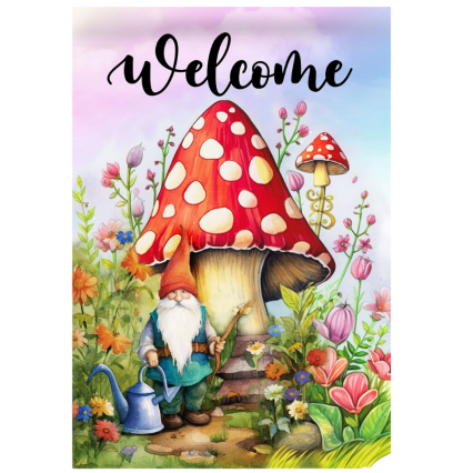 Mushroom Gnome Welcome Garden Flag