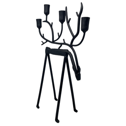 19" Black Iron Reindeer Candlestick Holder