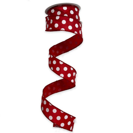 Red with Black - Organza Polka Dot Ribbon - (W: 1-1/2 inch | L: 25 Yards)