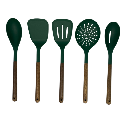 5PC Sharp Chef Acacia & Nylon Kitchen Utensils - Green