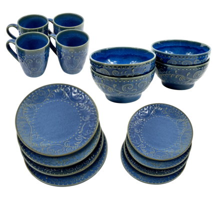 Smithfield Blue Ceramic Dining Set- 16pc