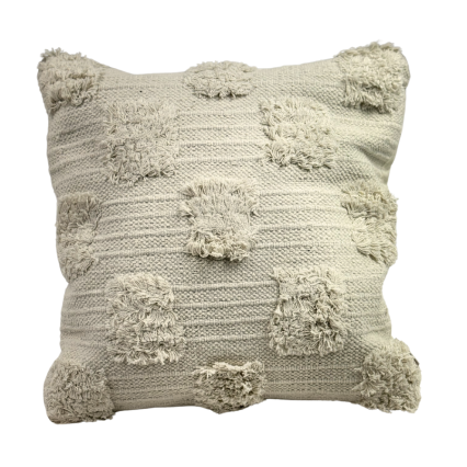 18" Square Pillow- Cream with Fringe Patches